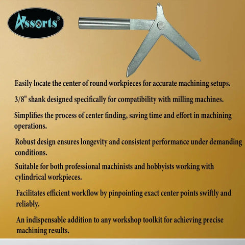 Round Workpiece Center Finder Tool With 3/8 Inch Shank For Milling Machines, precision center jig, durable metal design.