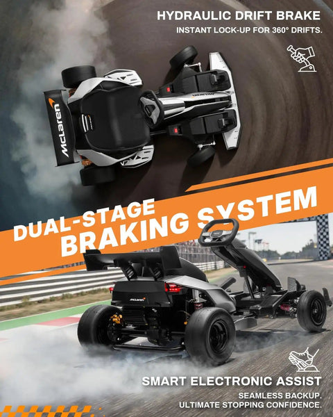 McLaren Licensed 48V Electric Go Kart For Big Kids Hits 15 MPH With Realistic 1 To 7 Gearbox Drift Style Racing Cart rear view