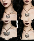 Chic Vintage Punk Butterfly Necklace With Mechanical Gears Alloy Jewelry For Daily Streetwear And Rock Concert Cosplay Look Adjustable Chain Lightweight Design on model with black hair.