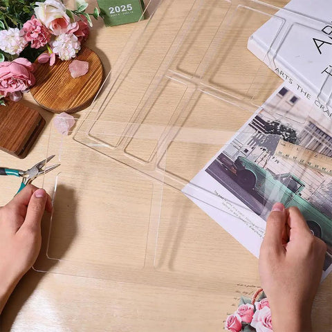 Knockout Acrylic Valet Tray Router Templates With Three And Six Pockets For Smooth Woodworking and Quick Inlay Work No Sweat Setup Guarantees A Tight Fit Every Single Time on a wooden table with flowers.