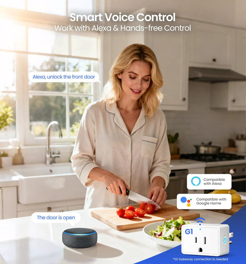 No Sweat App Paired Fingerprint Smart Front Lock With Heavy Duty Knob Set And Slick Satin Nickel Finish Smooth Keyless Entry Plus Fast Auto Lock For House Or Short Term Rentals with smart voice control in kitchen.