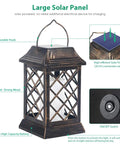 Bronze Solar Lanterns Outdoor Flickering Flame Metal Lanterns 2 Pack Waterproof Hanging Lights for Patio Garden Deck Yard Decor