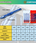 Image of Do It All 10 Piece Eccentric Masonry Drill Bit Set For Tile Brick Concrete Wood Glass Plastic And Soft Metal With Crooked Head Bits In 5/32 3/16 1/4 x5 5/16 3/8 1/2 Inches From CORTOOL showing various sizes in case.