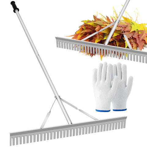 Aluminum Landscape Rake 36 Inch Head 67 Inch Handle Ideal For Lawn Care And Soil Loosening Leaves Weeds Garden Pond Beach Cleanup