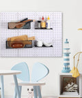 8 Pack Pegboard Baskets And Racks Set Square Style Wire Shelf Baskets mounted on white pegboard.