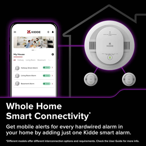 App Enabled Hardwired Smart Smoke And Carbon Monoxide Detector With AA Battery Backup, Voice Alerts And Interconnected Alarm