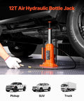 Beefy Air Hydraulic Bottle Jack Two In One Pneumatic And Hydraulic 12 Ton Lift Range 10.43 To 19.88 Inches lifting an SUV