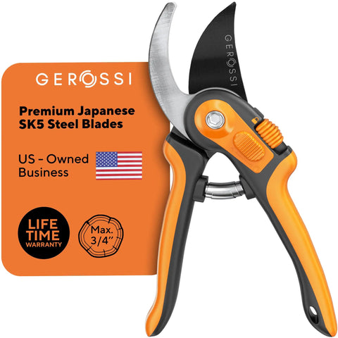 Effortless Garden Pruning Shears With Ultra Sharp Blades and Adjustable Comfort Handles for All Hand Sizes displayed on packaging