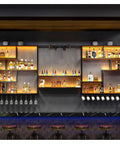 Rustic Industrial Led Wall Mounted Metal Wine Bar Dope Three Tier Bottle Storage Rack For Kitchen And Living Room Decor with illuminated shelves.