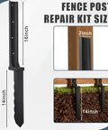 2 Pack Heavy Gauge Steel Fence Post Repair Kit With Ground Anchored Brackets, a 16 inch long grounding spike shown in diagram.