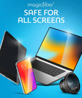 MagicFiber microfiber cleaning cloths, 6-pack; electronics shown include tablet, smartphone, laptop, and camera lens.