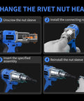 Instructions for changing the rivet nut head on the Fichfoye Cordless Rivet Nut Gun With Brushless Motor.
