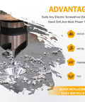Close-up of 82 Degree Five Flute Countersink Drill Bit Set in metal, for metal carbon steel and wood, quick replacement and installation