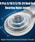 Rock Solid 4 Pack 1/2 20 Thread Rod End Bearing Heim Joints With Corrosion Resistant Jam Nuts For Hydraulics Industrial Machinery.