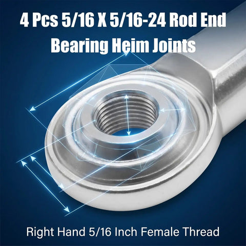 Rock Solid 4 Pack 1/2 20 Thread Rod End Bearing Heim Joints With Corrosion Resistant Jam Nuts For Hydraulics Industrial Machinery.