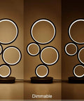 4 Circle Dimmable LED Table Lamps with Color Adjustable Light showing dimming range, slick modern round design, 12W, black finish