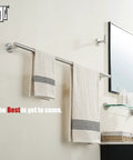 Heavy-Duty 33 Inch Stainless Steel Towel Bar for Bathrooms with 304 Brushed Finish and towels hanging, wall mounted