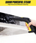 Heavy Duty Rolling Steam Mop With 1800W Beast Mode Power and 2 Liter Tank cleaning with steam nozzle and control panel.