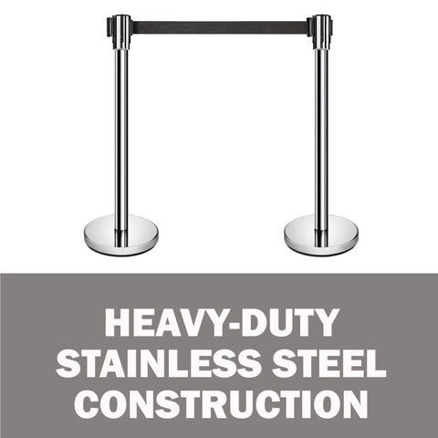 Stanchions Set Of 2 36 Inch Height With Six Point Five Foot Retractable Belt Heavy Duty Workhorse Steel Crowd Control Barriers