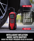 Hassle Free Portable Tire Inflator Cordless Air Compressor 150 Psi with digital gauge for real-time pressure readings.