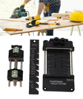 Pro Level Chisel Sharpening Jig With Adjustable Angle Ruler And Secure Clamps For Five To Seventy Millimeter Blades Built Like A Tank Using Aluminum Steel And Brass Woodworking Honing Guide displayed with angle gauge.