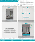 Diagram explaining installation steps for 60 Inch Bi Folding Sliding Barn Door Hardware Track Kit With Side Mounted Black Rollers Smooth And Quiet Operation Easy Install Door Not Included Fits Four 14 Inch Bifold Doors Heavy Duty Rated Hardware For Lasting Smooth Operation.