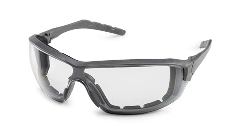 Silverton Temple Version Safety Glasses With Gray Frame And Clear FX2 Anti Fog Lens, One Size, Choose Temple Style Or Adjustable Strap For A Work Ready Goggle Like Fit, OptiFit Foam Seal For A Tight Comfortable Guard On Tough Jobs