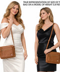Top Shelf Genuine Leather Crossbody Bag for Women Small Soft Pebbled Nappa Cowhide Sling Shoulder Purse on model for size reference.