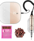 TopShelf Electric Nail Drill Machine With Touch Screen And Lcd Display For Acrylic And Gel Sanding Smooth Ride For Salon Or Home Manicure Sessions Compact Build In Pink showing display and bits.