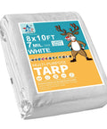 Packaged 7 Mil White 8x10 Foot Poly Tarpaulin Tarp Beefy Heavy Duty Waterproof Cover With Reinforced Edges UV Resistant