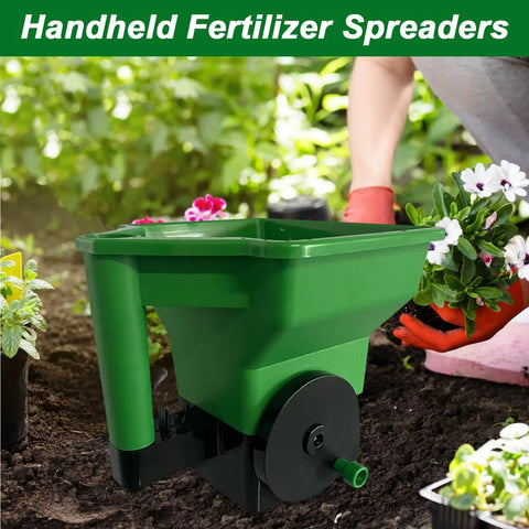 Hand Crank Garden Spreader For Lawn Care No Power Needed Seed And Fertilizer Applicator Portable Handheld Tool Built From Crack Resistant ABS And PP Easy To Use For Planting Seeding And Lawn Maintenance, green handheld spreader in garden