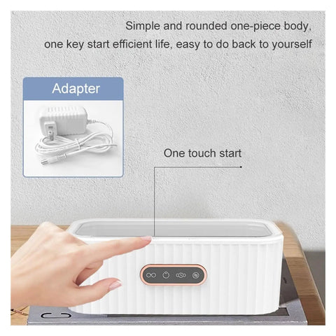 Compact Ultrasonic Cleaning Machine For Sparkling Jewelry, Glasses, Watches, And Delicate Items with one-touch start feature.