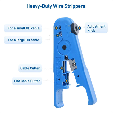 Two Pack Tough As Nails Wire Strippers For Thick Wires With Adjustable Blade For 8 To 16 AWG Cables Cutter Included Blue