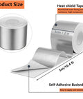 High Temperature Glass Fiber Reflective Heat Barrier Tape With Adhesive Backing For Car Intake Pipes And Engine Bay Two Inch By Sixteen Point Four Feet Heavy Duty Aluminum Mylar Silver Shield Wrap, showing size and adhesive backing.