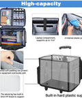 Rolling Teacher Bag With Built In Hard Board And Detachable Trolley Large 35L Storage showing open compartments and hard plastic frame