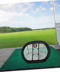 Golf Chipping Practice Net Portable Lightweight Backyard Training Net For Indoor And Outdoor Use shown on green mat with field view