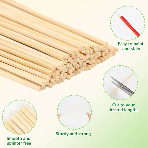 150 Piece Smooth Wooden Dowel Rods 1/8 By 12 Inches Solid Craft Sticks Hella Durable Wood Dowels For DIY Flower Bouquets, close-up of stacked dowel rods.