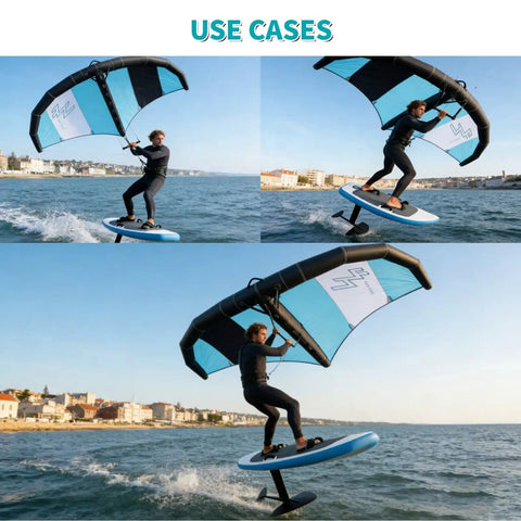 Man using Dope Portable Inflatable Hydrofoil Board Kit With Wing For Surfing And Wing Foil Lightweight Packable Foil Surfboard