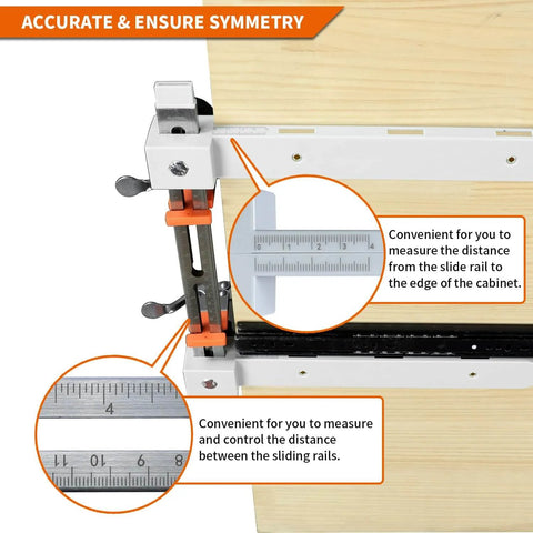 Drawer Slide Jig With Toggle Clamp And Magnetic Arm For Precise Cabinet Installations Laser Engraved Dual Scale Marks