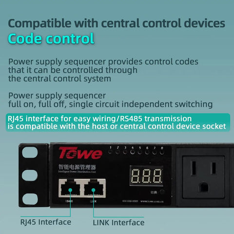 Badass 1U Rack Mount Power Conditioner With Eight Individually Switched Outlets Heavy Duty Surge Protection Led Voltage Display Smart Sequencing For Pro Audio And Data Racks with RJ45 and LINK Interfaces.
