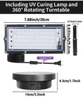 Dope UV Resin Curing Light For 3D Printers With 360 Degree Rotating Turntable dimensions and features diagram