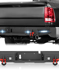 YZONA Ram 1500 rear step bumper with 4x18W LED lights, red D-rings, sensor holes, license plate lights