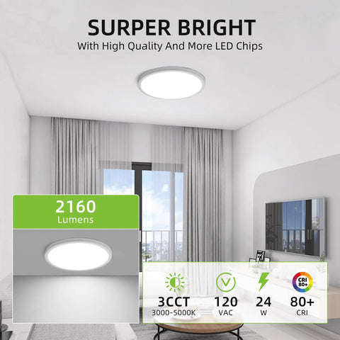 Room with 12 Inch LED Round Flat Panel Light With 3 CCTs 3000K 4000K 5000K 24W Edge Lit Flush Mount Ceiling Fixture installed