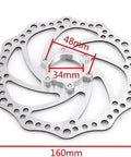 Close-up of 160 mm rotor from Front And Rear Disc Brake Kit With Aluminum Calipers For Mountain And Road Bikes, dimensions shown.