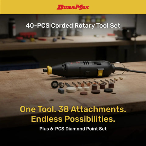 Rotary Tool Kit With 40 Piece Accessory Set Including Diamond Point Bits And Carry Case Variable Speed 8000 To 30000 RPM 120V