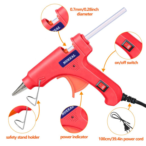 Colorful Mini Hot Glue Gun Kit 12-Piece Set All In One Color Coded Tools 20W Anti-Drip Kid Friendly with power cord and safety stand
