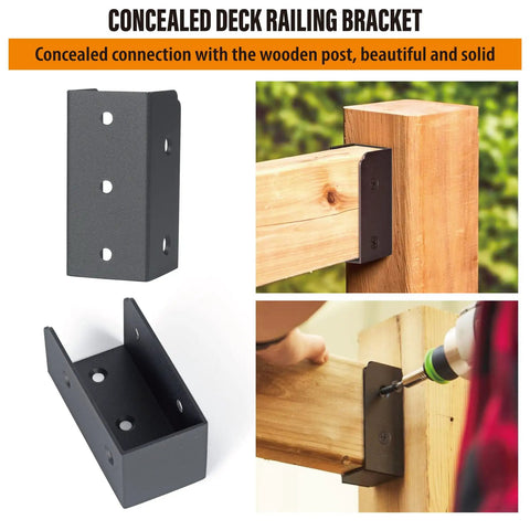 12 Pack Stainless Steel Deck Railing Brackets Connectors For 2x4 Railing Wood Posts Black Finish Concealed Mounts Heavy Duty Outdoor Deck Hardware Kit For Strong Secure Railings