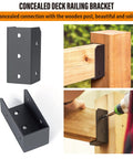 24 Pack Stainless Steel Deck Railing Brackets For 1.5x3.5 Inch Wood Posts Concealed Mount Black Finish shown with wooden posts