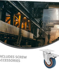 Heavy Duty 2 Inch Pvc Swivel Casters With Lock Brakes shown in industrial setting, featuring steel plate and rubber wheel.