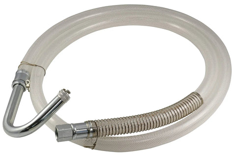 6 foot discharge hose with steel hook for 17 Gallon Low Profile Truck Drain With 120V Electric Pump for no sweat fluid cleanup